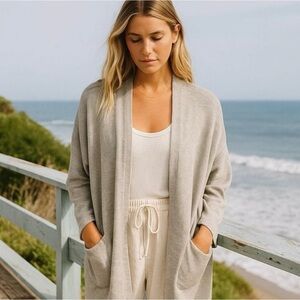 Anthropologie DONNI Ribbed Heather Gray Open Front Cardigan Duster One Size OSFA